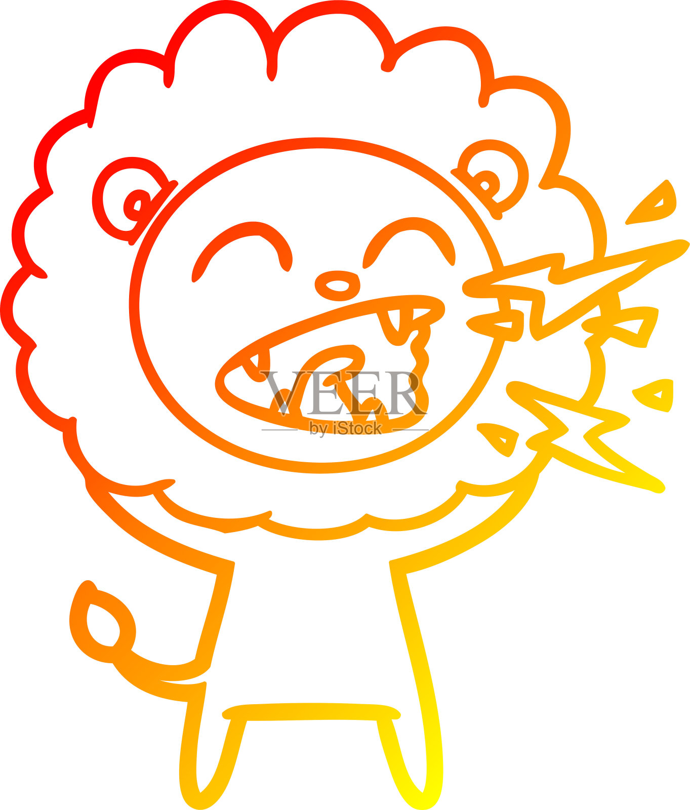 温暖的梯度线绘制的卡通咆哮的狮子插画图片素材