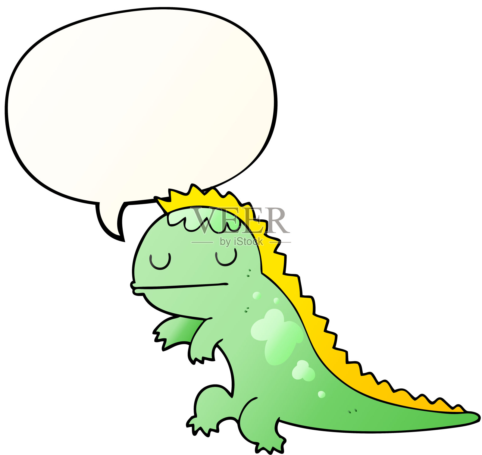 卡通恐龙与语音气泡平滑渐变风格插画图片素材