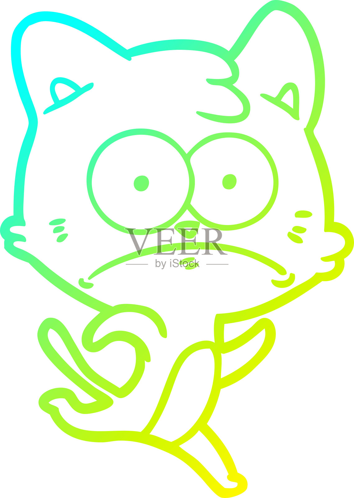 冷梯度线绘制的卡通紧张的猫设计元素图片