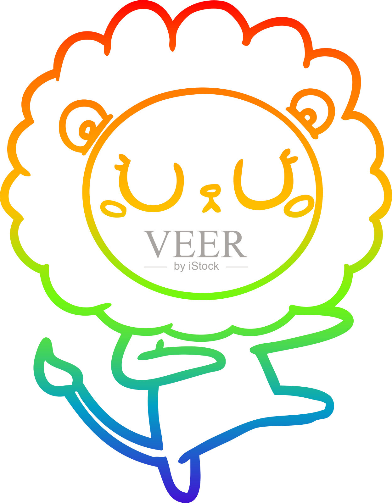 彩虹渐变线绘制的卡通狮子跳舞设计元素图片