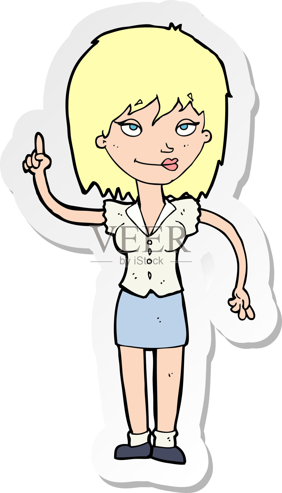 有想法的卡通女人贴纸插画图片素材