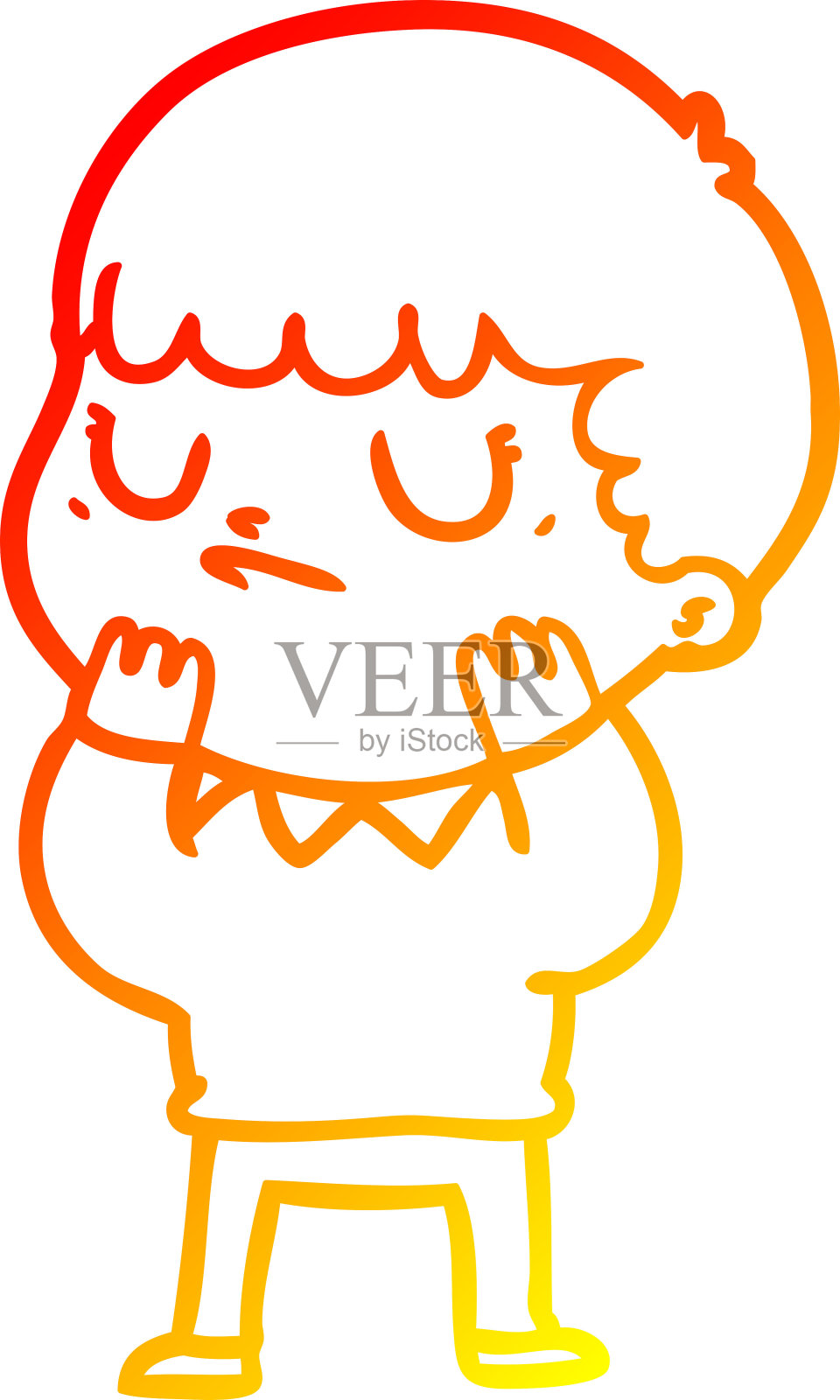 温暖的梯度线绘制卡通脾气暴躁的男孩设计元素图片