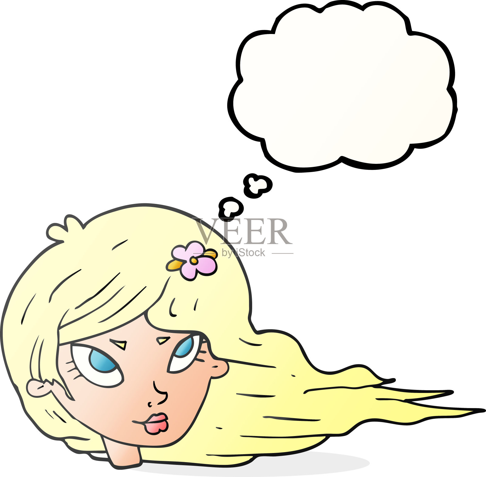 徒手画的思想泡泡卡通女人吹头发插画图片素材