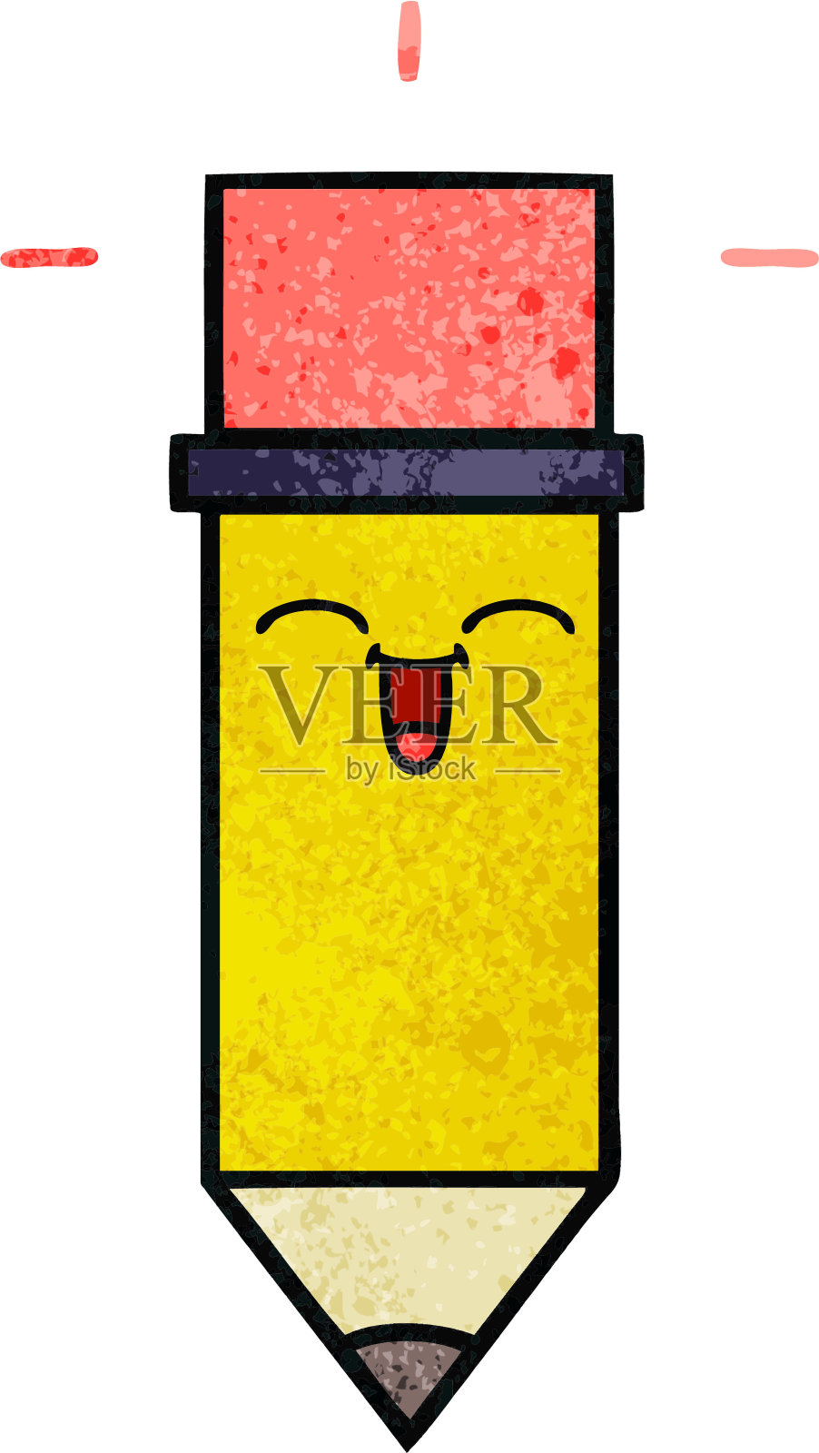 一支铅笔的复古垃圾质感卡通设计元素图片