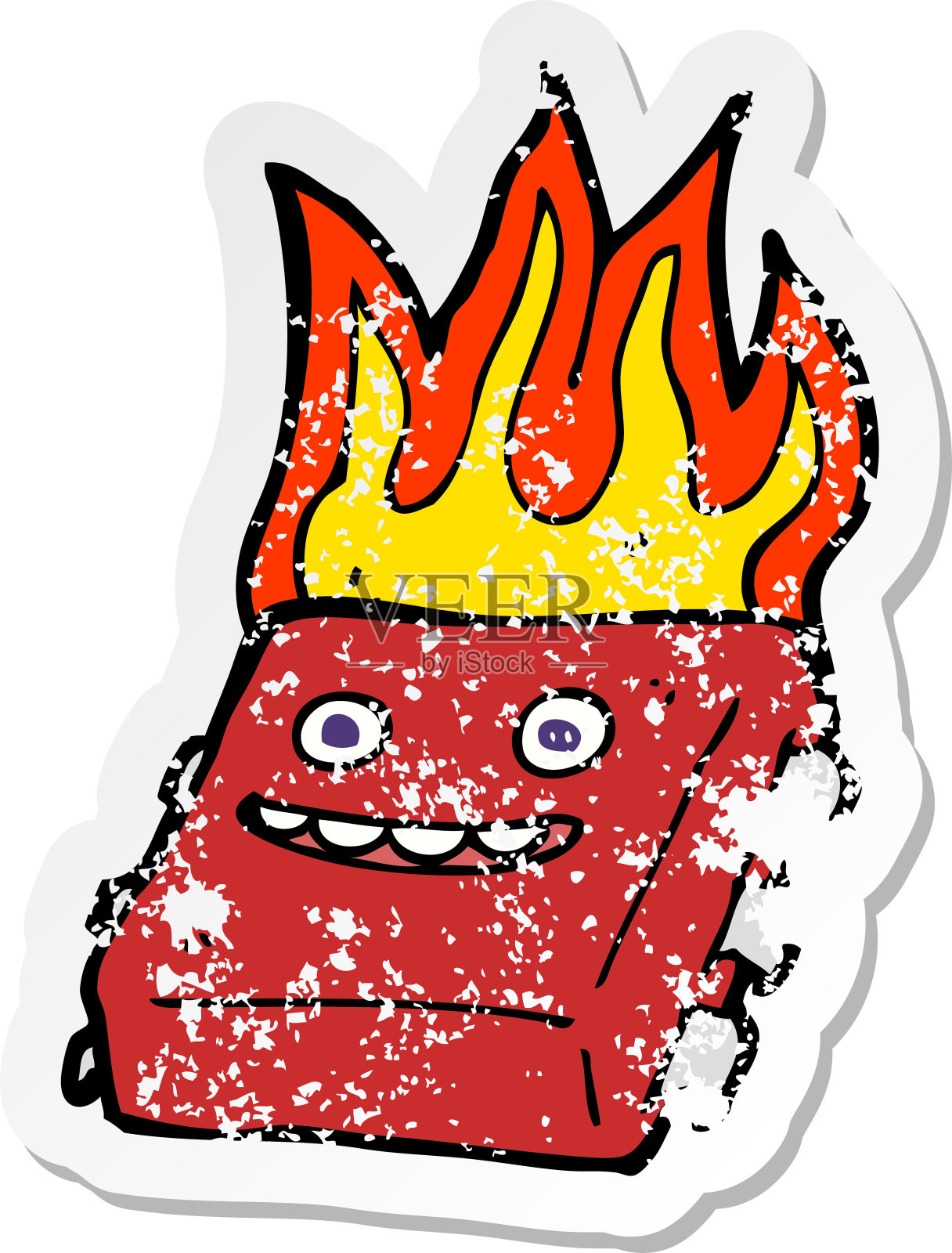 复古心疼贴纸的卡通红热电脑芯片插画图片素材