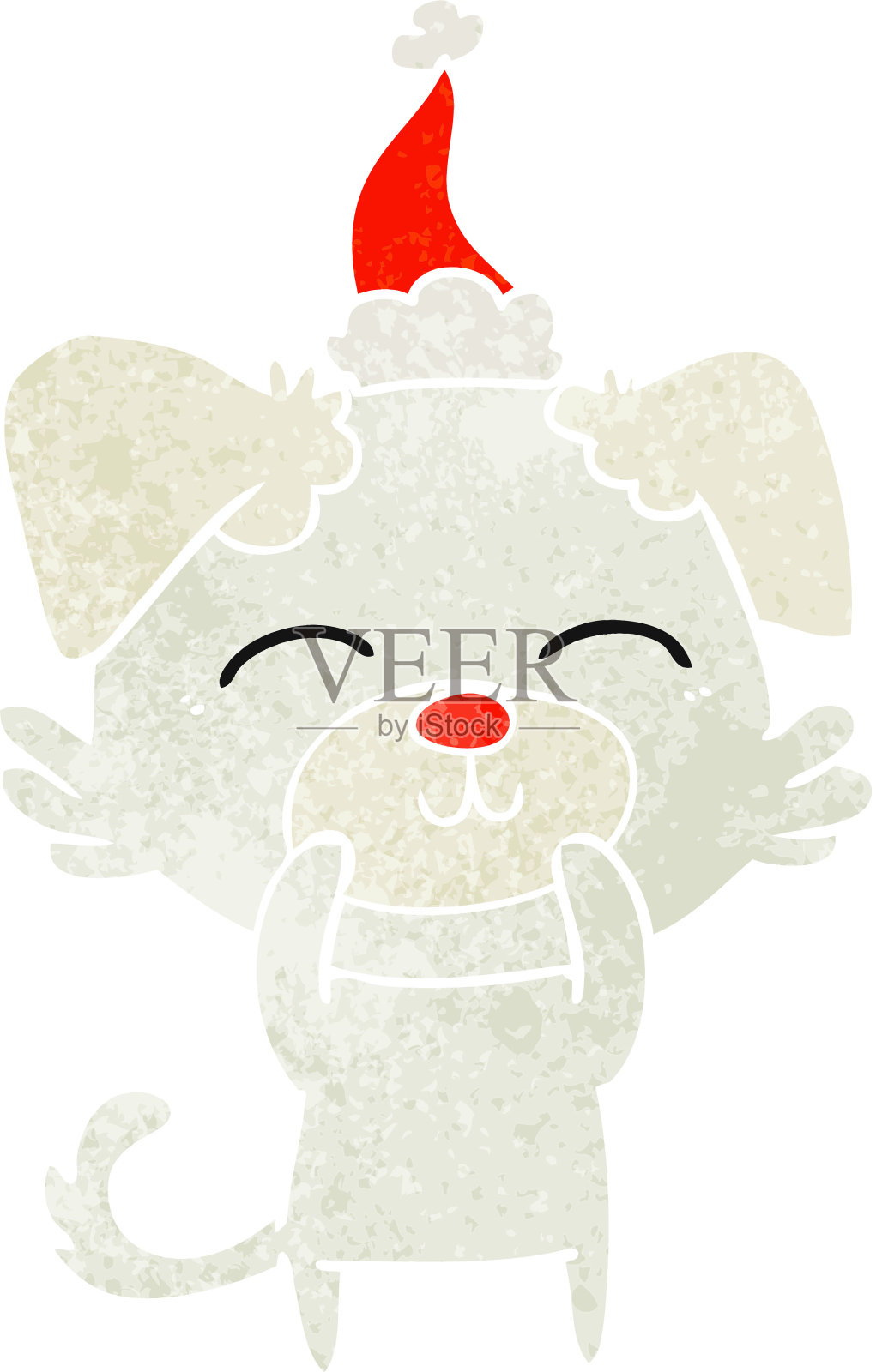 手绘的复古卡通狗戴着圣诞老人的帽子设计元素图片