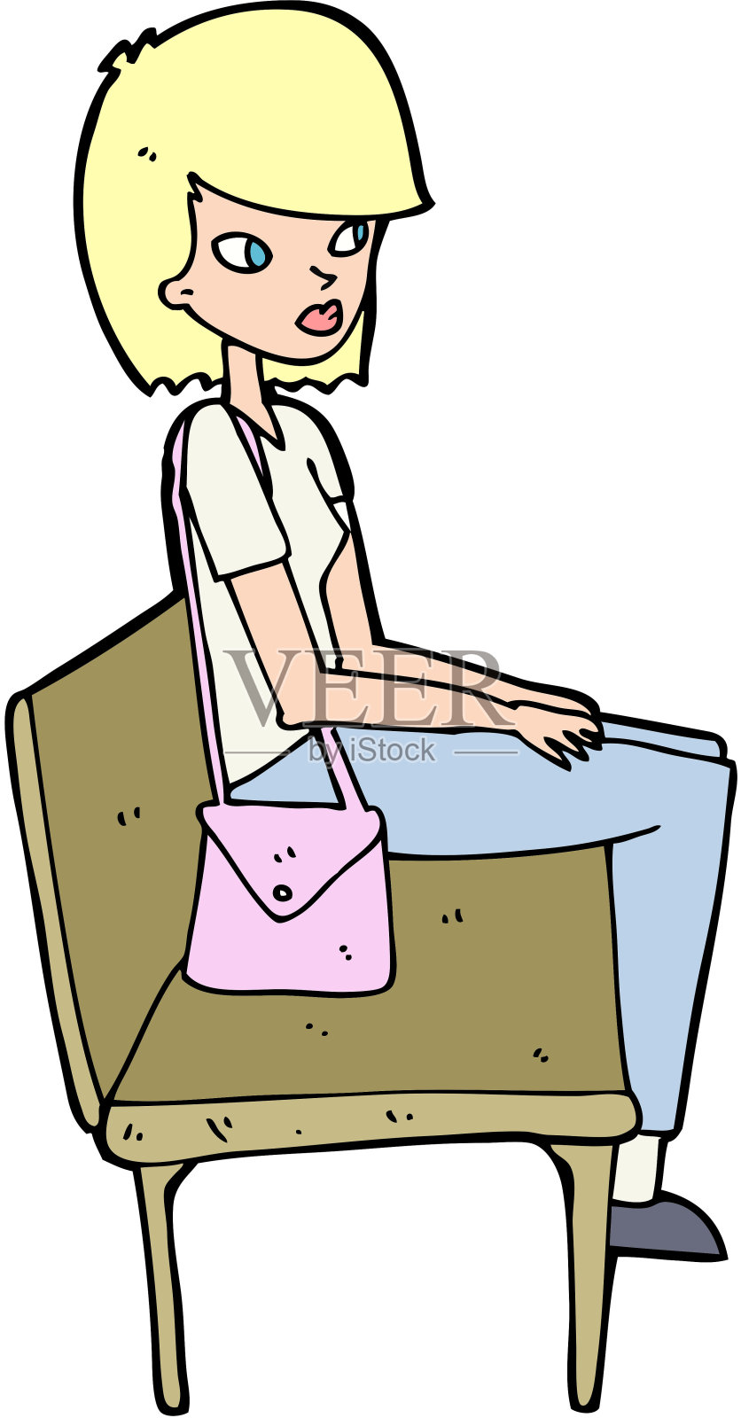 卡通女人坐在长凳上设计元素图片