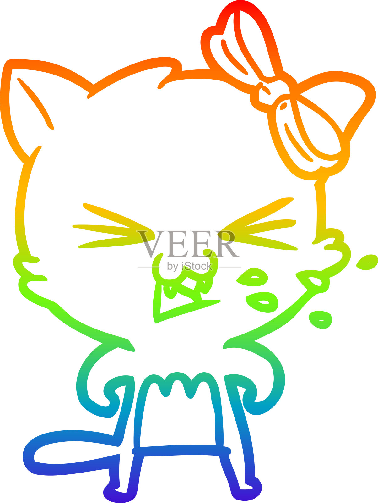 彩虹渐变线绘制的卡通猫设计元素图片