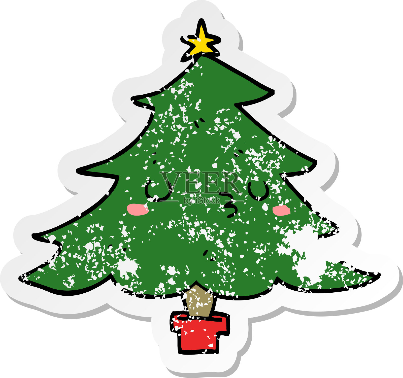 心疼的贴纸可爱的卡通圣诞树设计元素图片