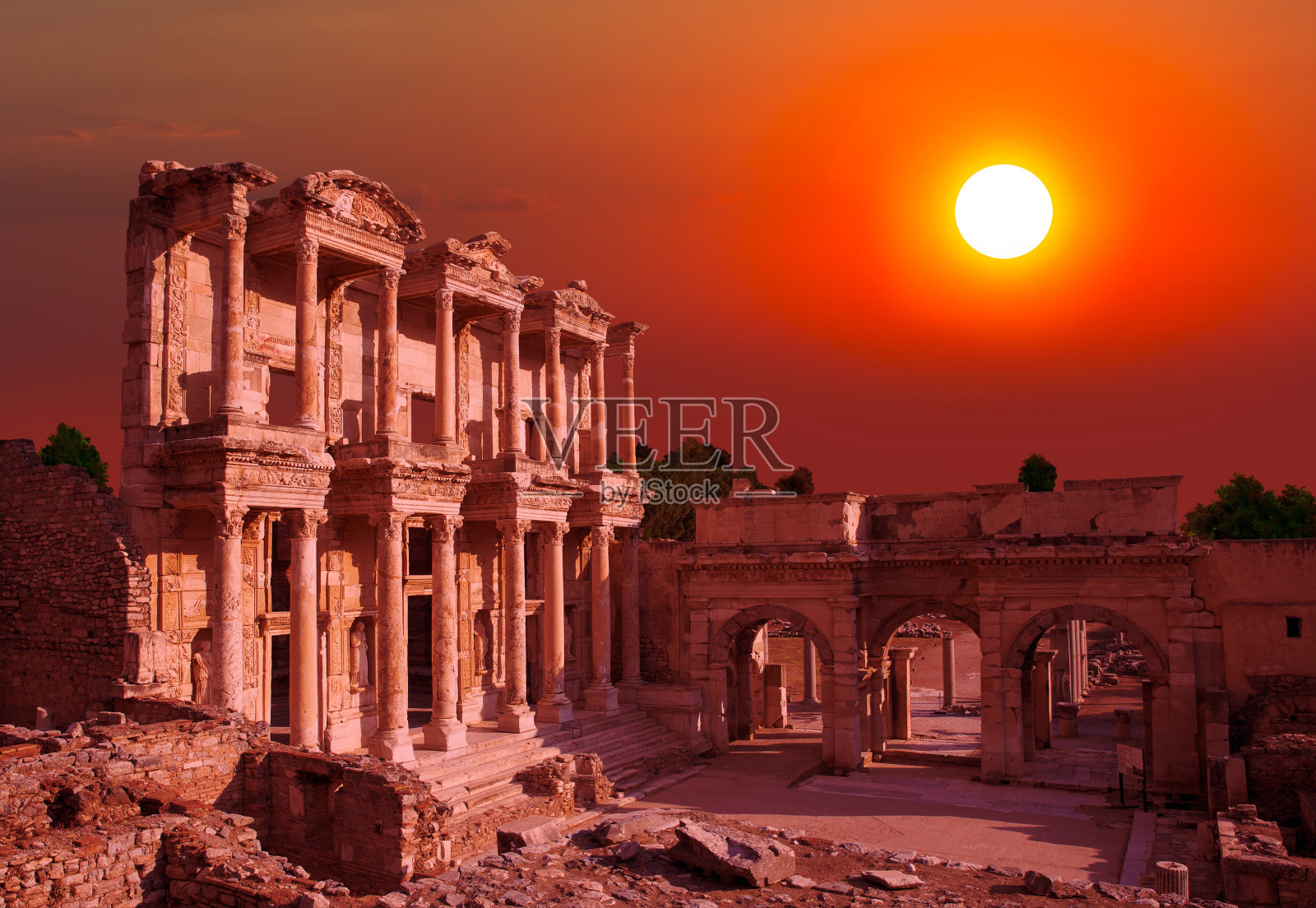 日落的以弗所照片摄影图片