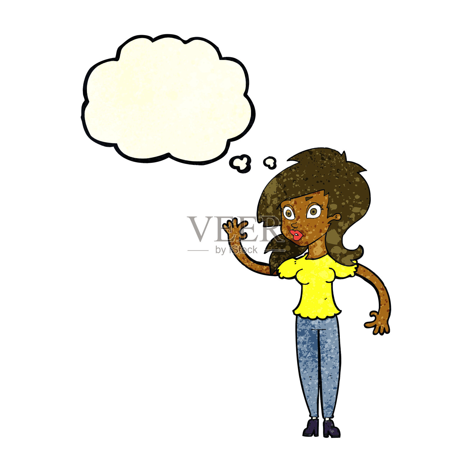 卡通美女挥舞着思想泡泡插画图片素材