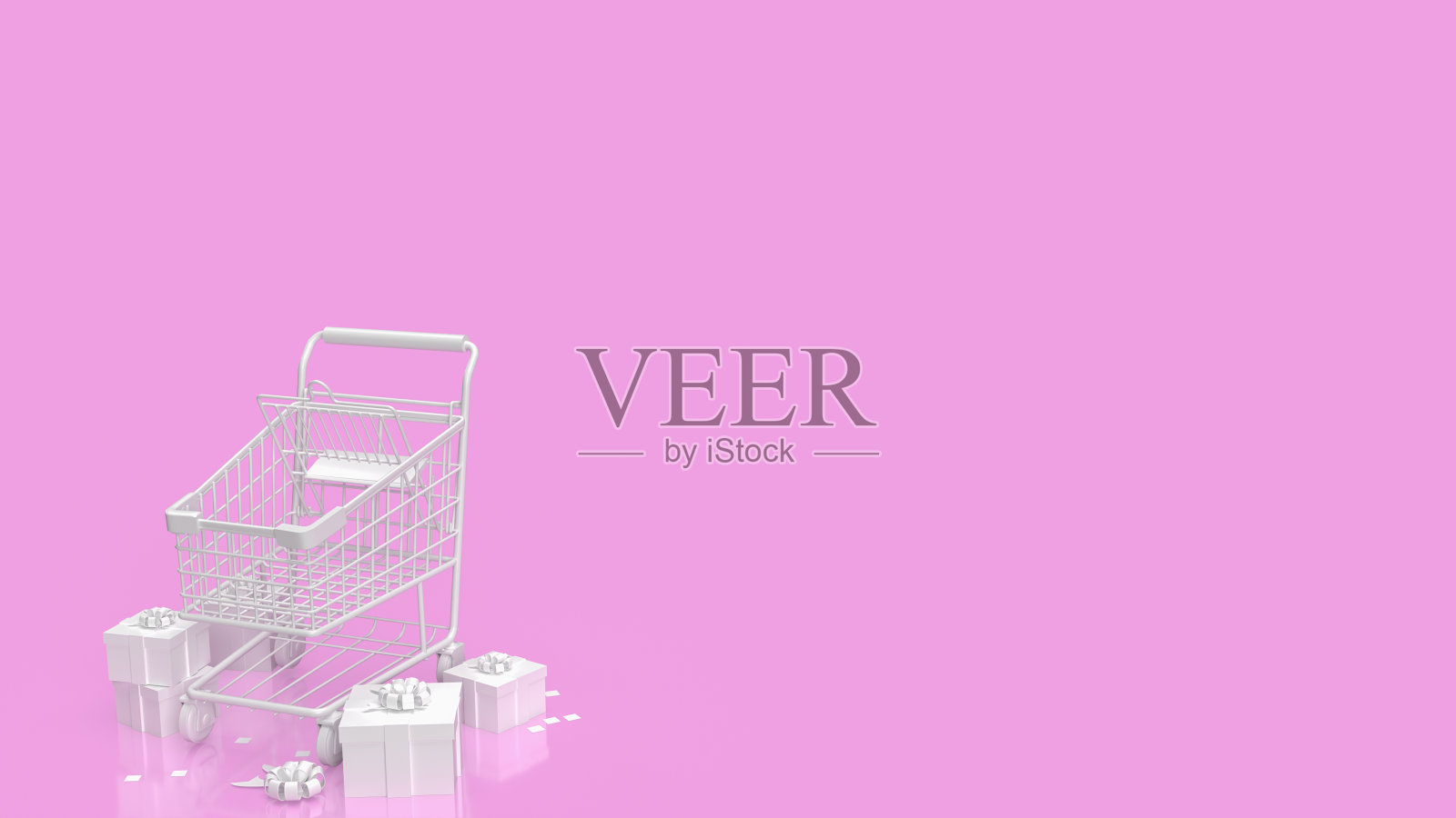 白色超市推车和礼品盒在粉红色背景3d渲染照片摄影图片