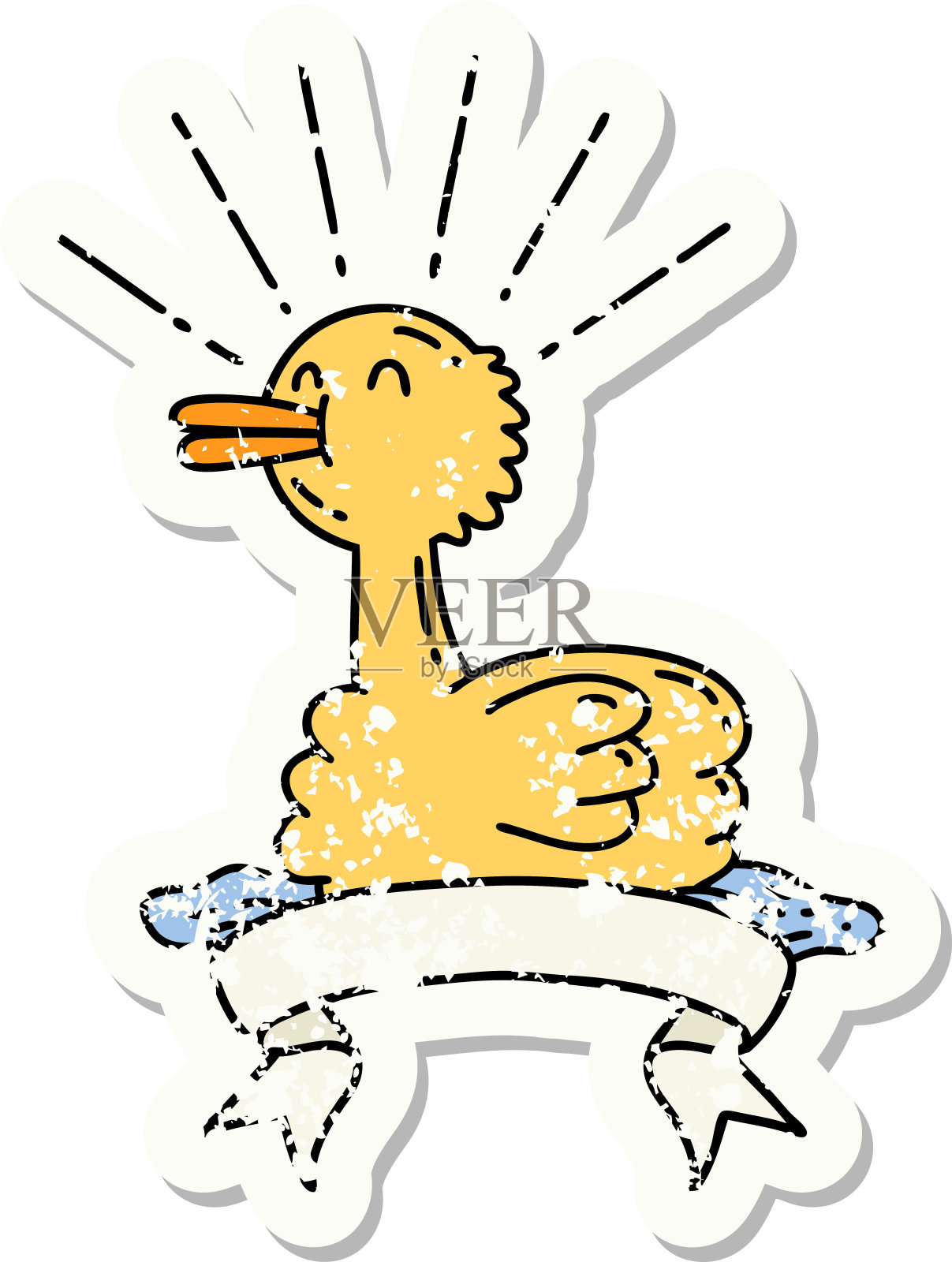 旧贴纸的纹身风格游泳鸭设计元素图片