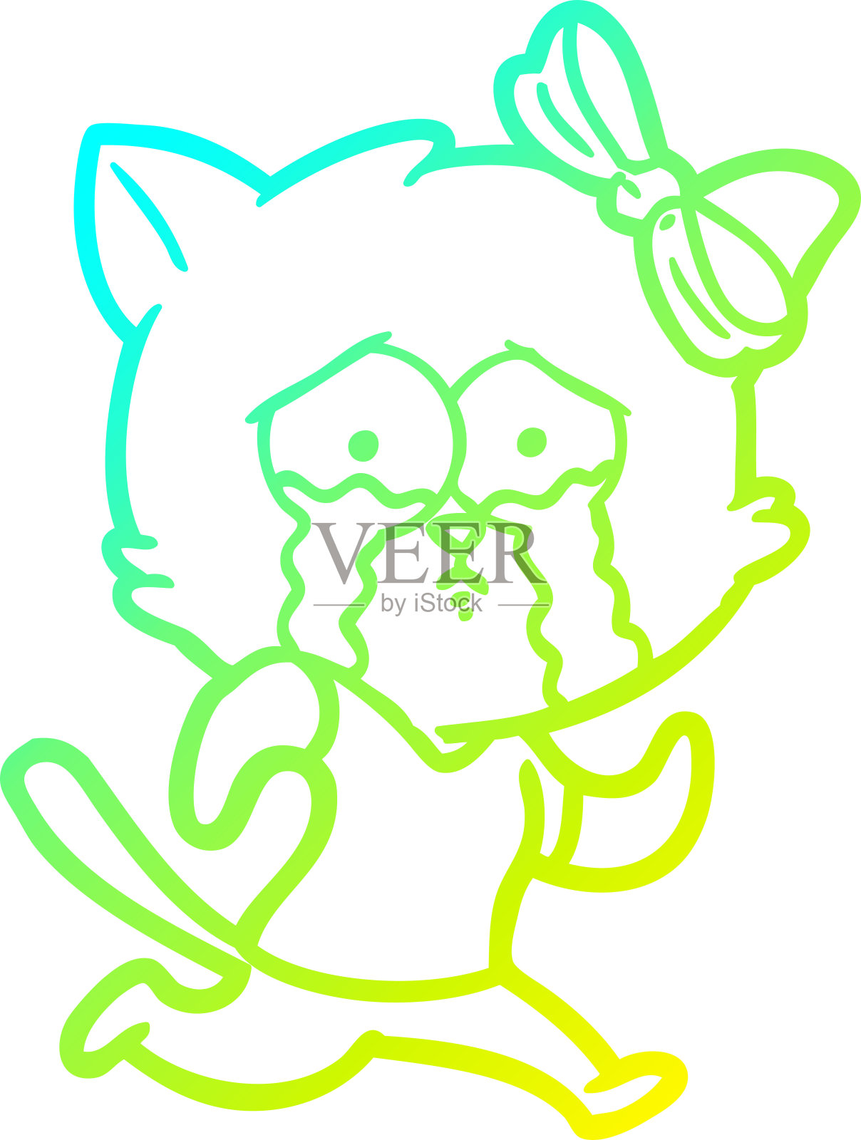 冷梯度线绘制的卡通猫设计元素图片