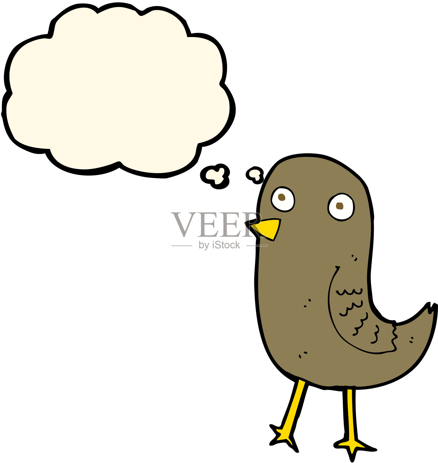 有趣的卡通鸟与思想泡泡插画图片素材