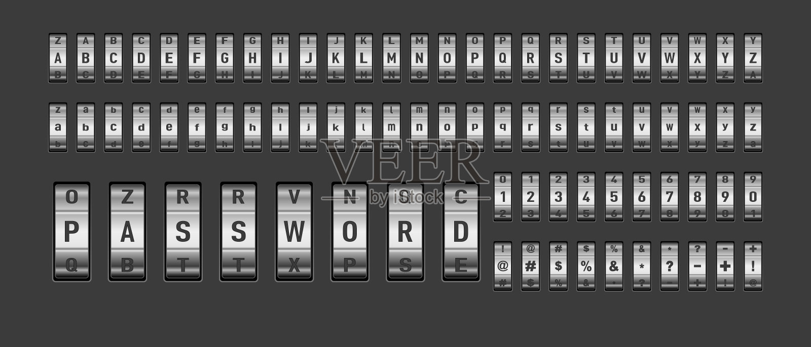 组合密码锁和字母。矢量图插画图片素材