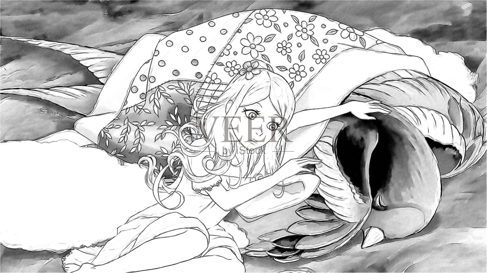 卡通公主精灵和布谷鸟插图插画图片素材