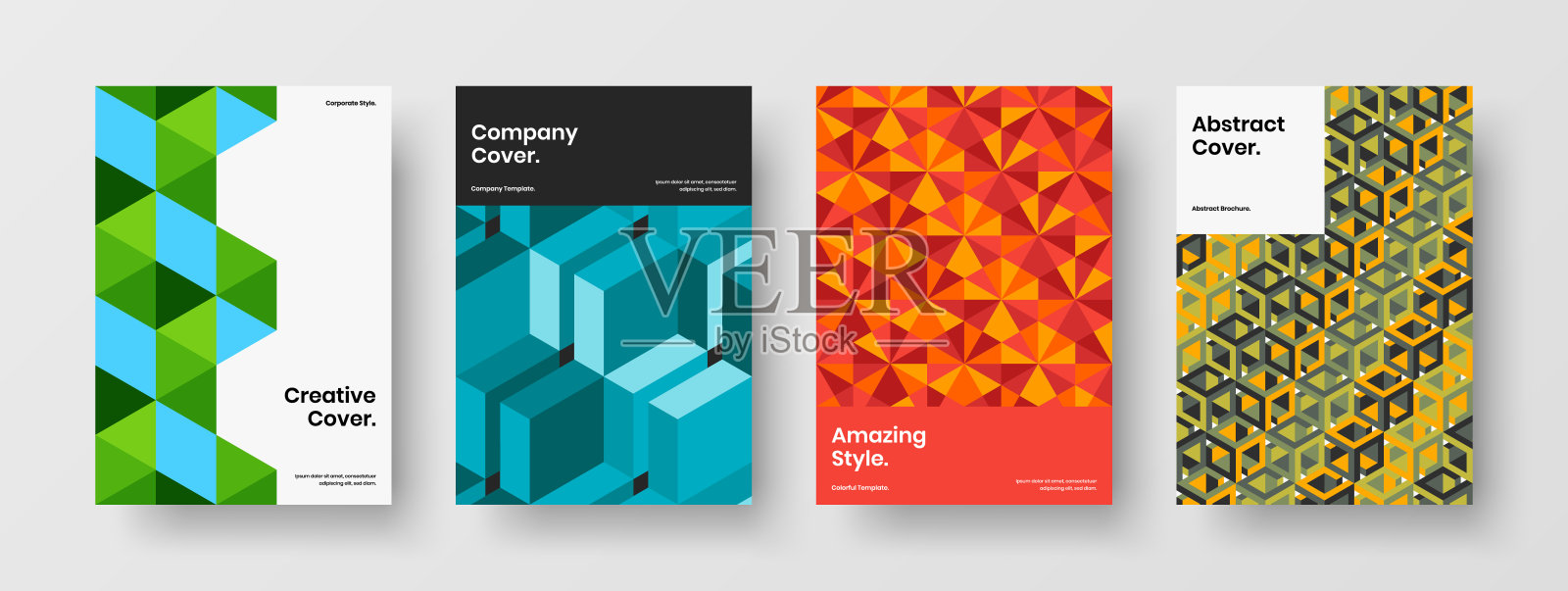 惊人的几何图案公司封面插图集。新潮的小册子A4设计矢量模板组成。设计模板素材