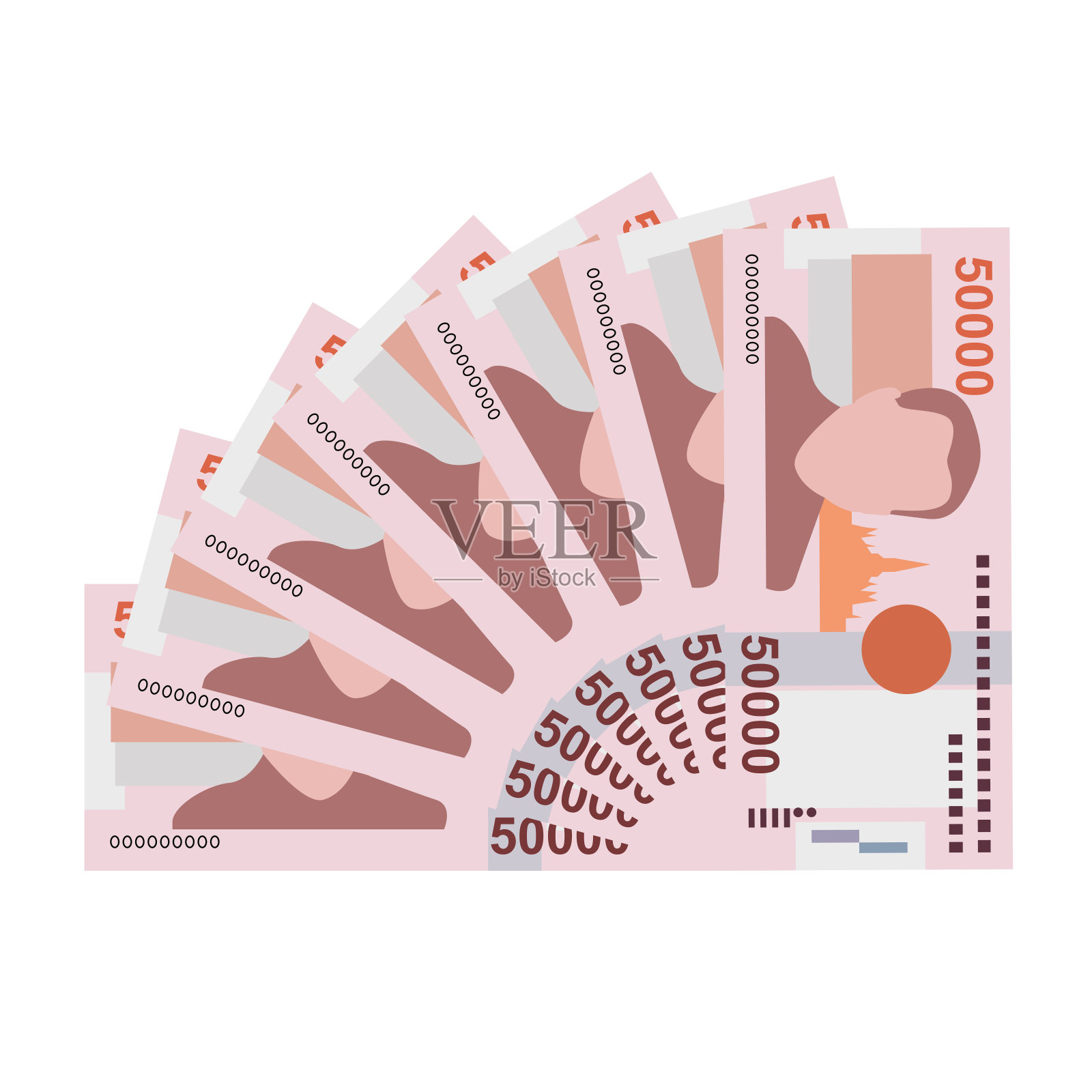 劳基普矢量插图。老挝货币套捆绑钞票。纸币50000拉克。平的风格。孤立在白色背景上。简单的最小设计。插画图片素材