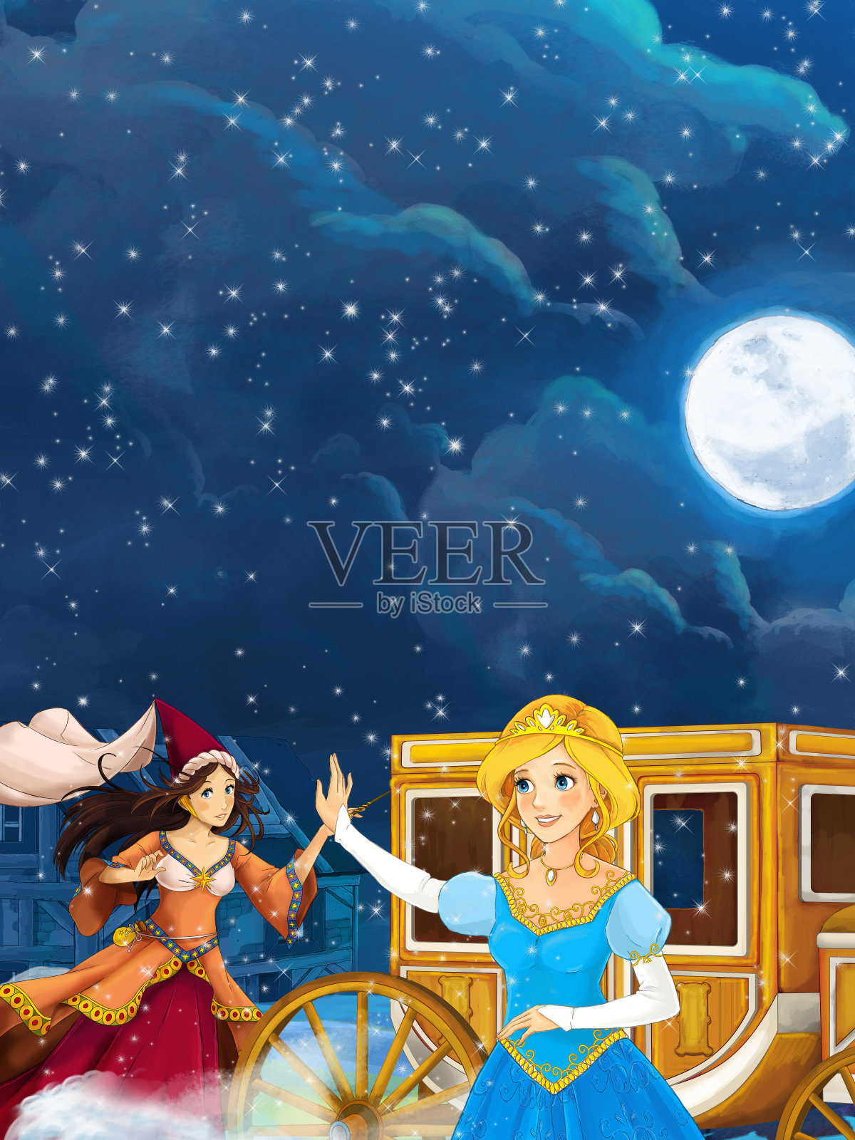 卡通场景与公主附近的城堡插图插画图片素材