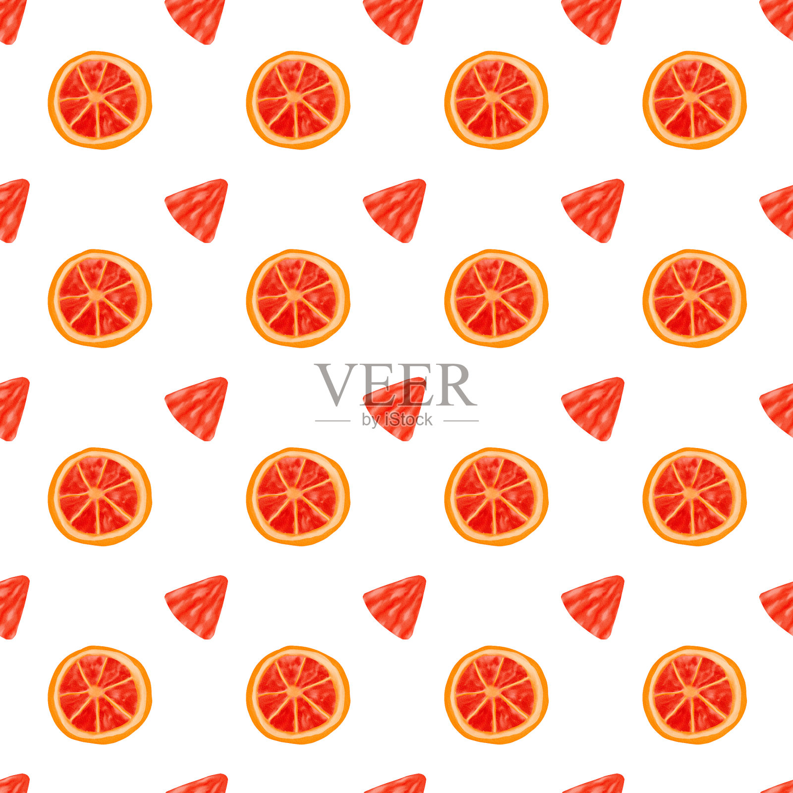 水彩柑橘无缝图案。柚子水彩夏季新鲜水彩图案与柑橘。数字纸手绘插图插画图片素材