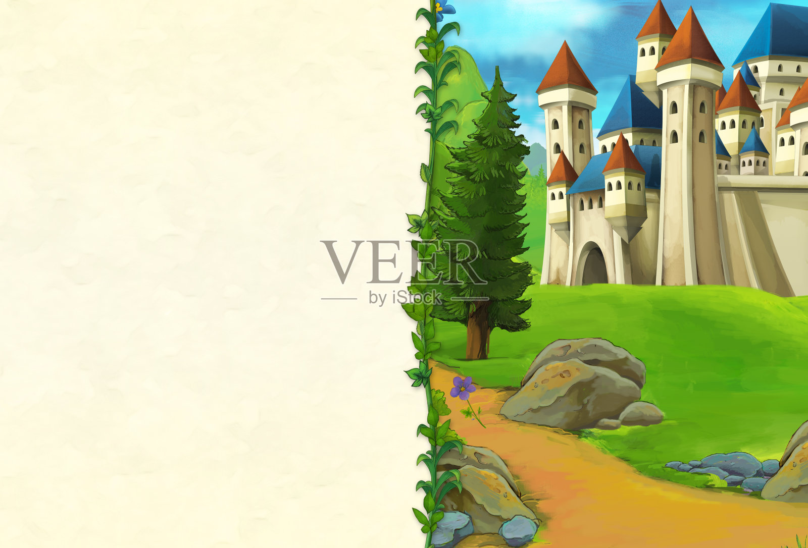 卡通场景与中世纪厨房房间插图插画图片素材