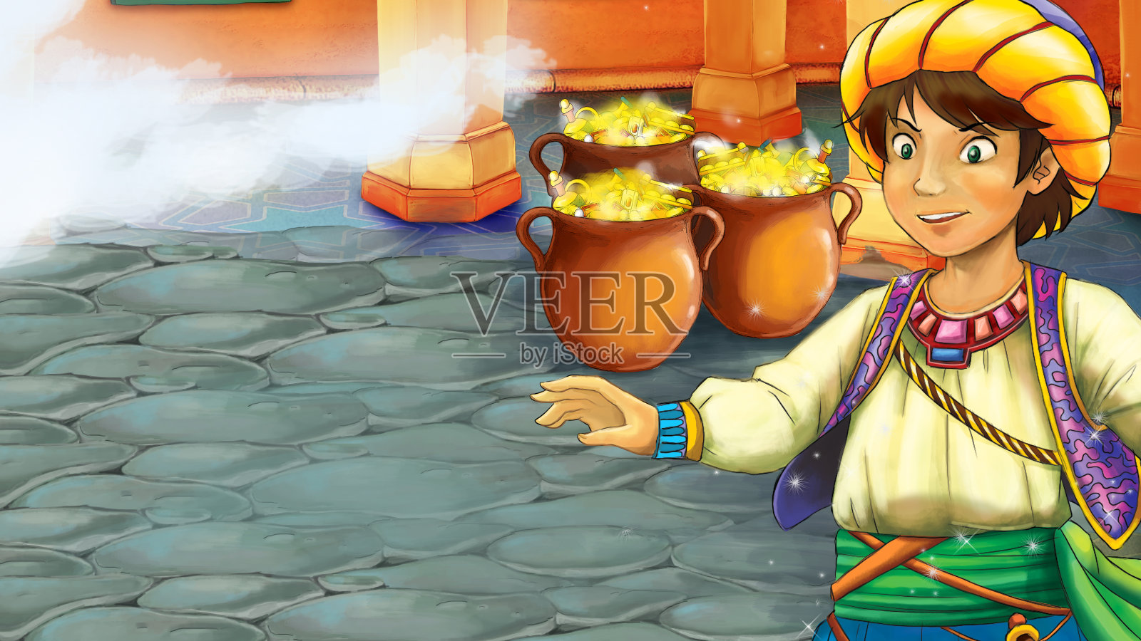 卡通场景与王子在城堡财政部插图插画图片素材