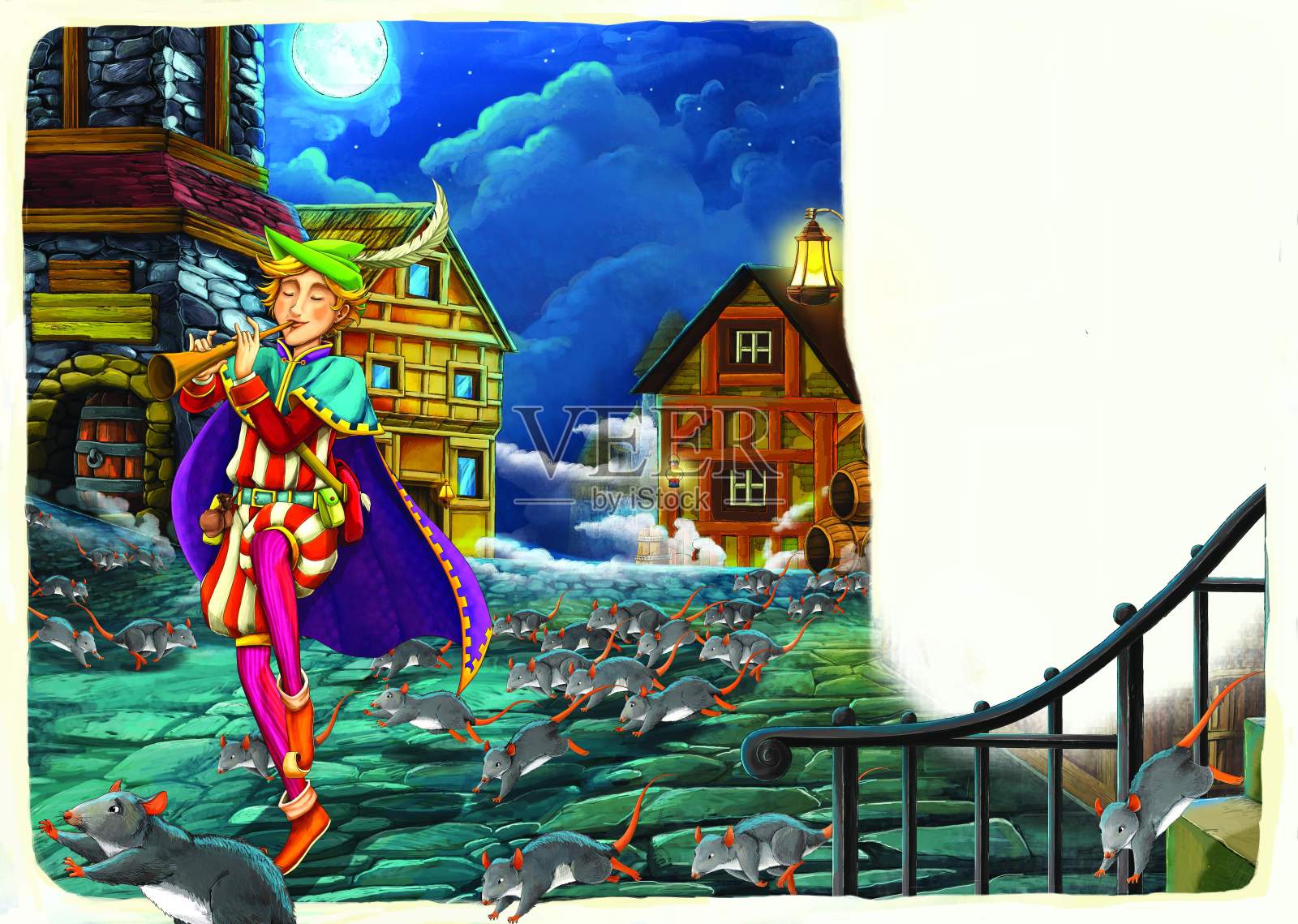 卡通场景与王子在城镇的城市插图插画图片素材