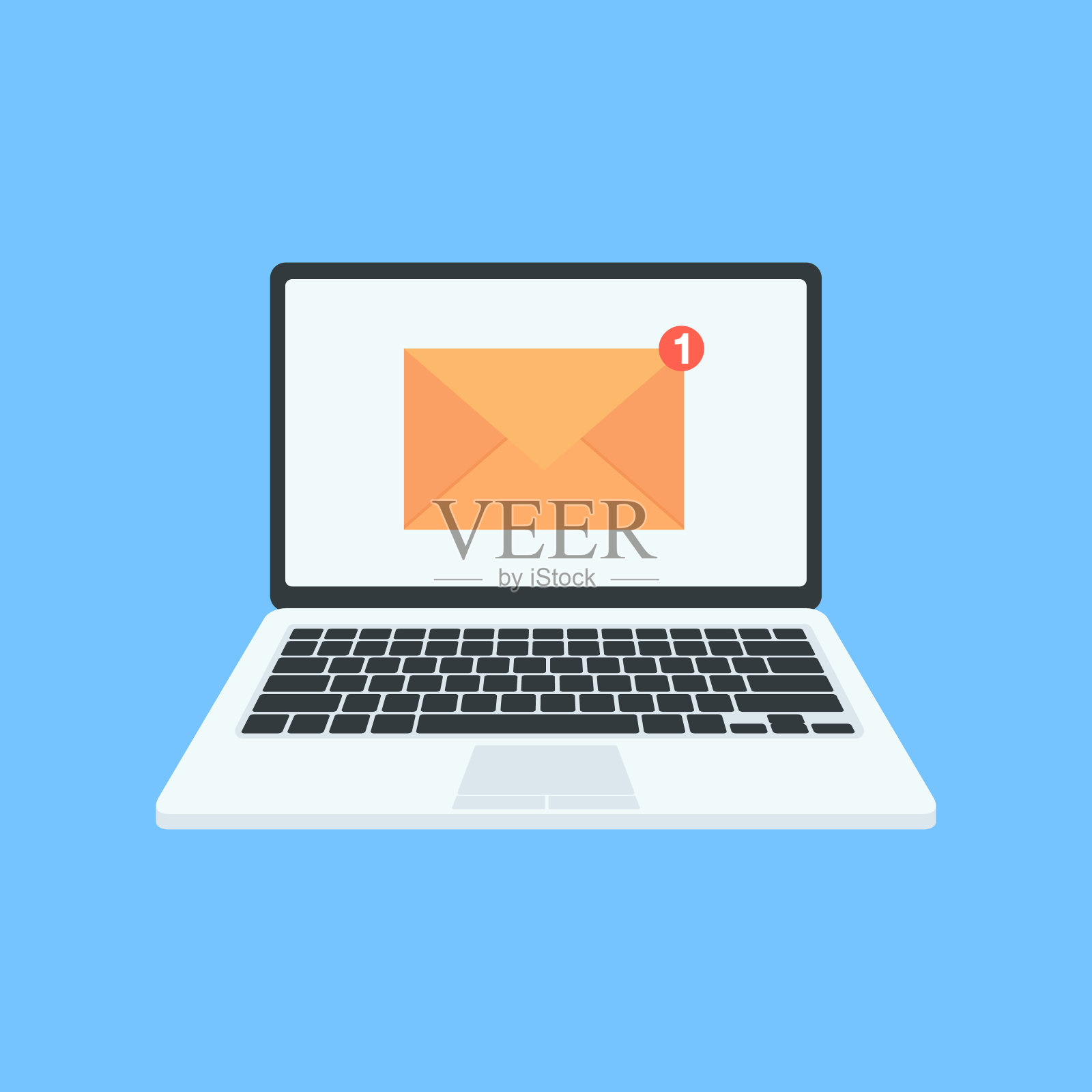 笔记本电脑上的电子邮件通知。新消息。笔记本电脑屏幕上的邮件通知。平的风格。矢量插图。插画图片素材