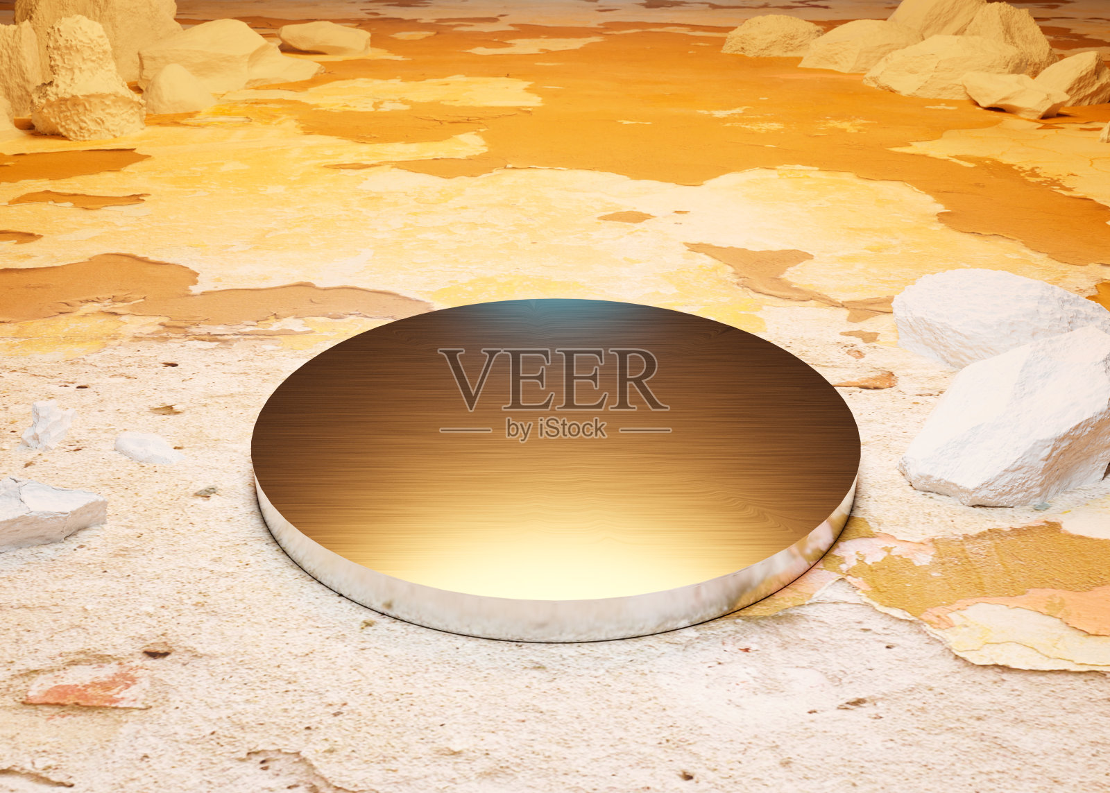 月光下的月球沙地景观。数字化生成产品营销阶段，用于销售用途。月亮，岩石，沙子。黄色光，不锈钢高原照片摄影图片