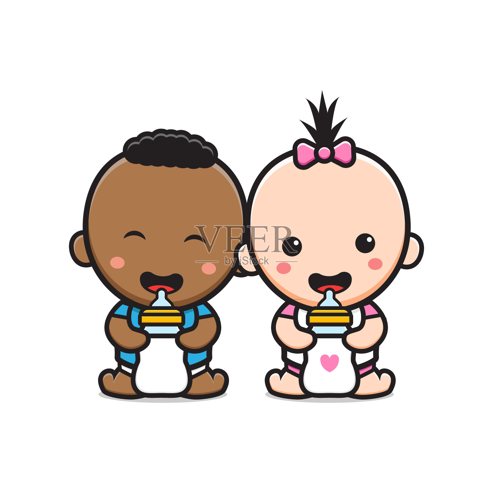 可爱的婴儿抱着奶瓶奶嘴卡通图标插图设计元素图片