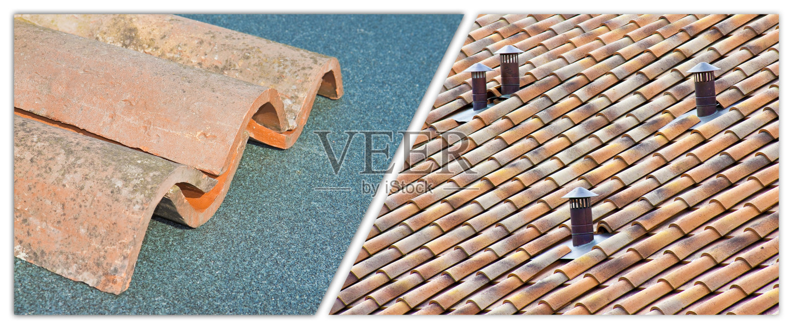 铺在防水膜上的陶土瓦片照片摄影图片