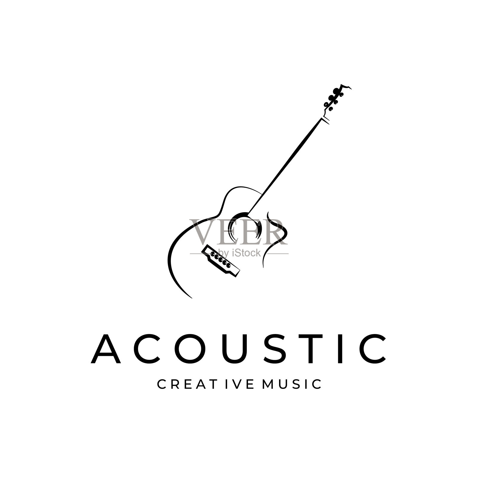简单的吉他标志图标徽章单线插图设计插画图片素材