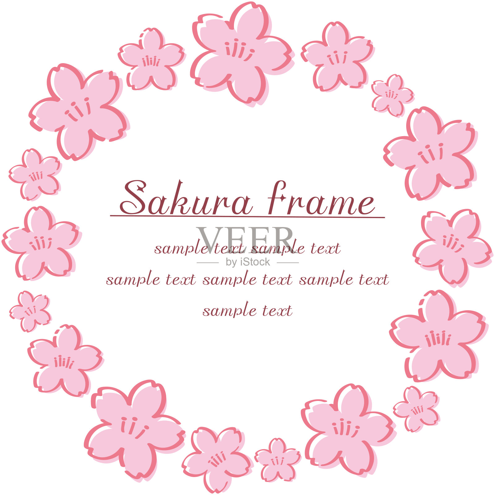 手绘樱花圆框(粉色)插画图片素材