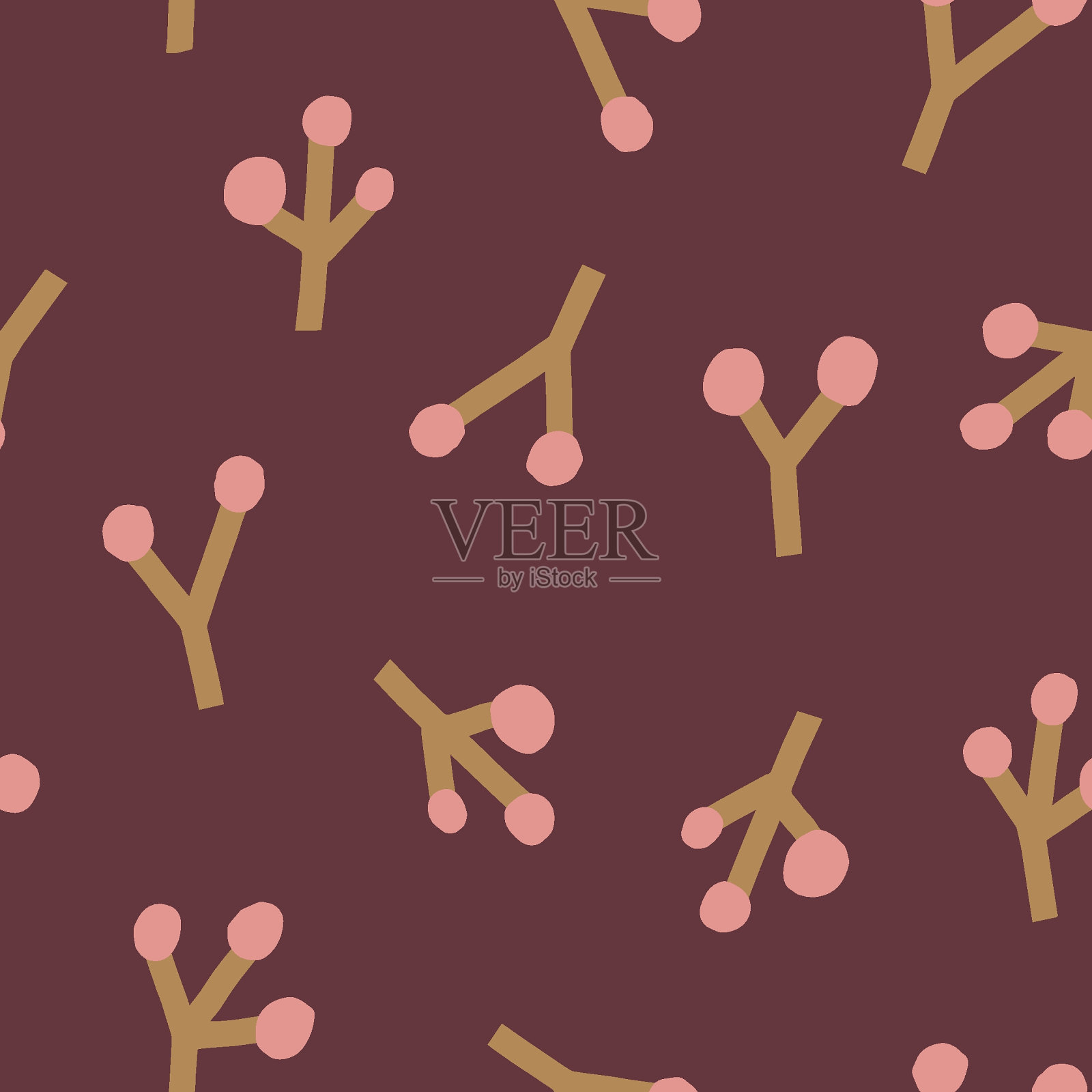 简约的无缝纹理与手绘植物插画图片素材