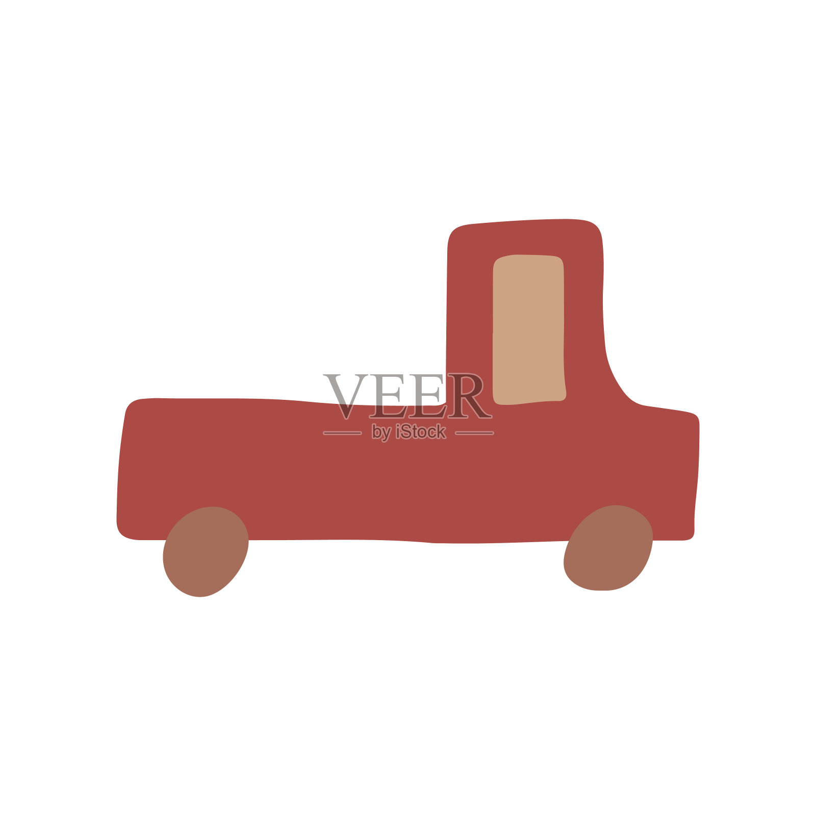 可爱的彩色复古红色汽车图标元素插图。儿童房，服装，纺织品设计的手绘风格。矢量图图标素材