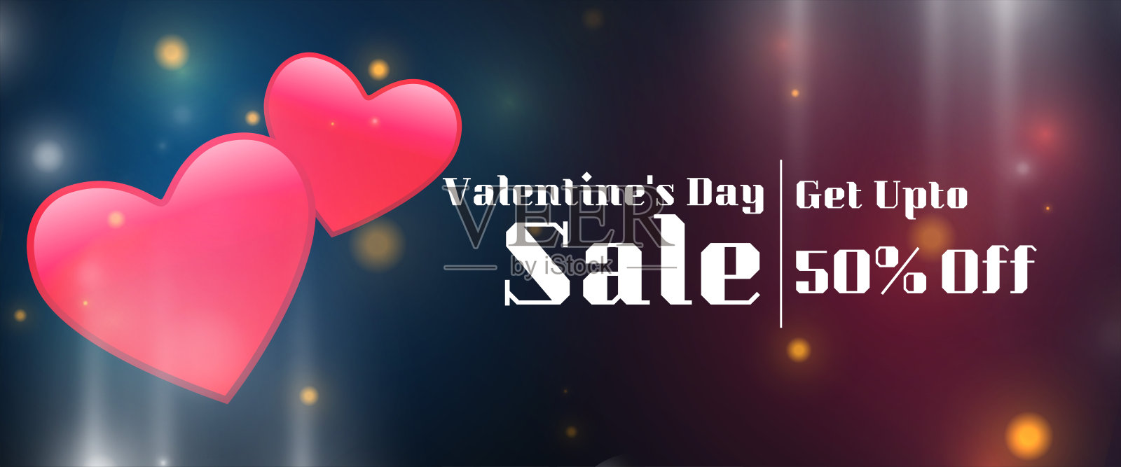 带有两颗可爱爱心的情人节促销横幅插画图片素材