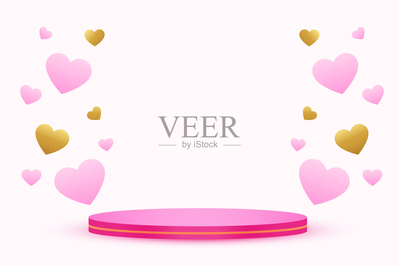 3d讲台平台的情人节卡片与爱心插画图片素材