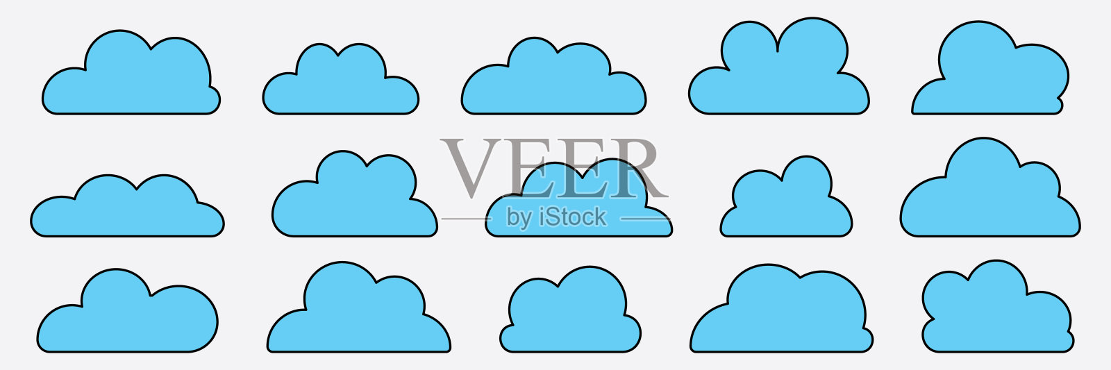 蓝色平面云形状矢量图标设置的背景。插画图片素材