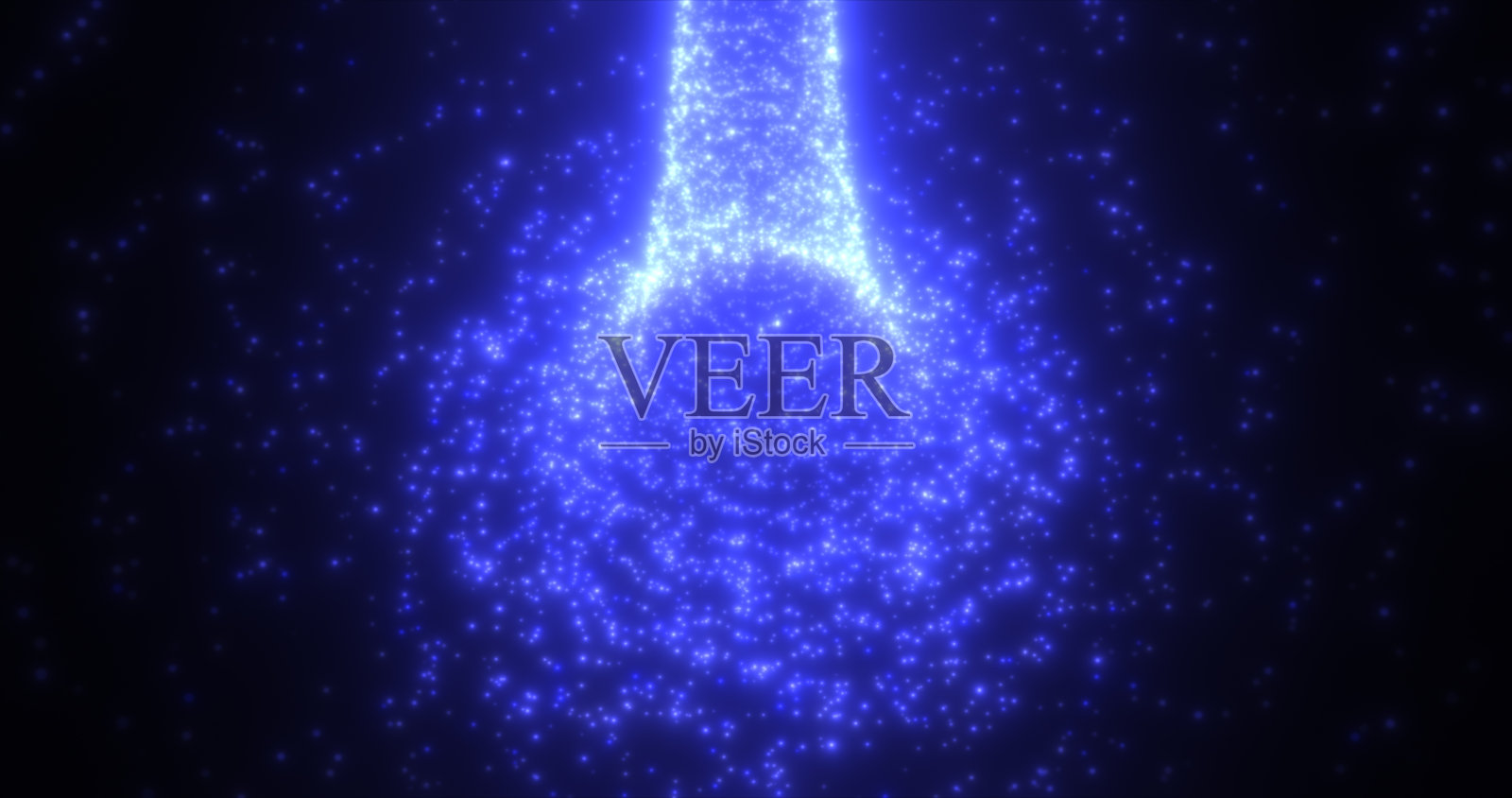 抽象的蓝色隧道旋转的粒子和发光的明亮的未来高科技与模糊的效果在黑暗的背景。抽象的背景照片摄影图片