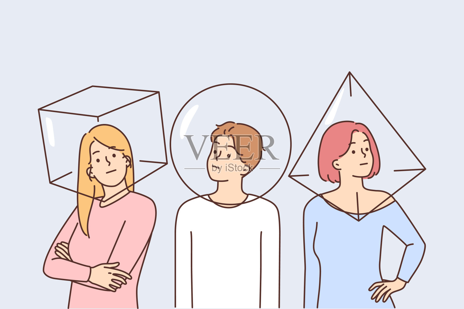 人头是几何图形的人插画图片素材