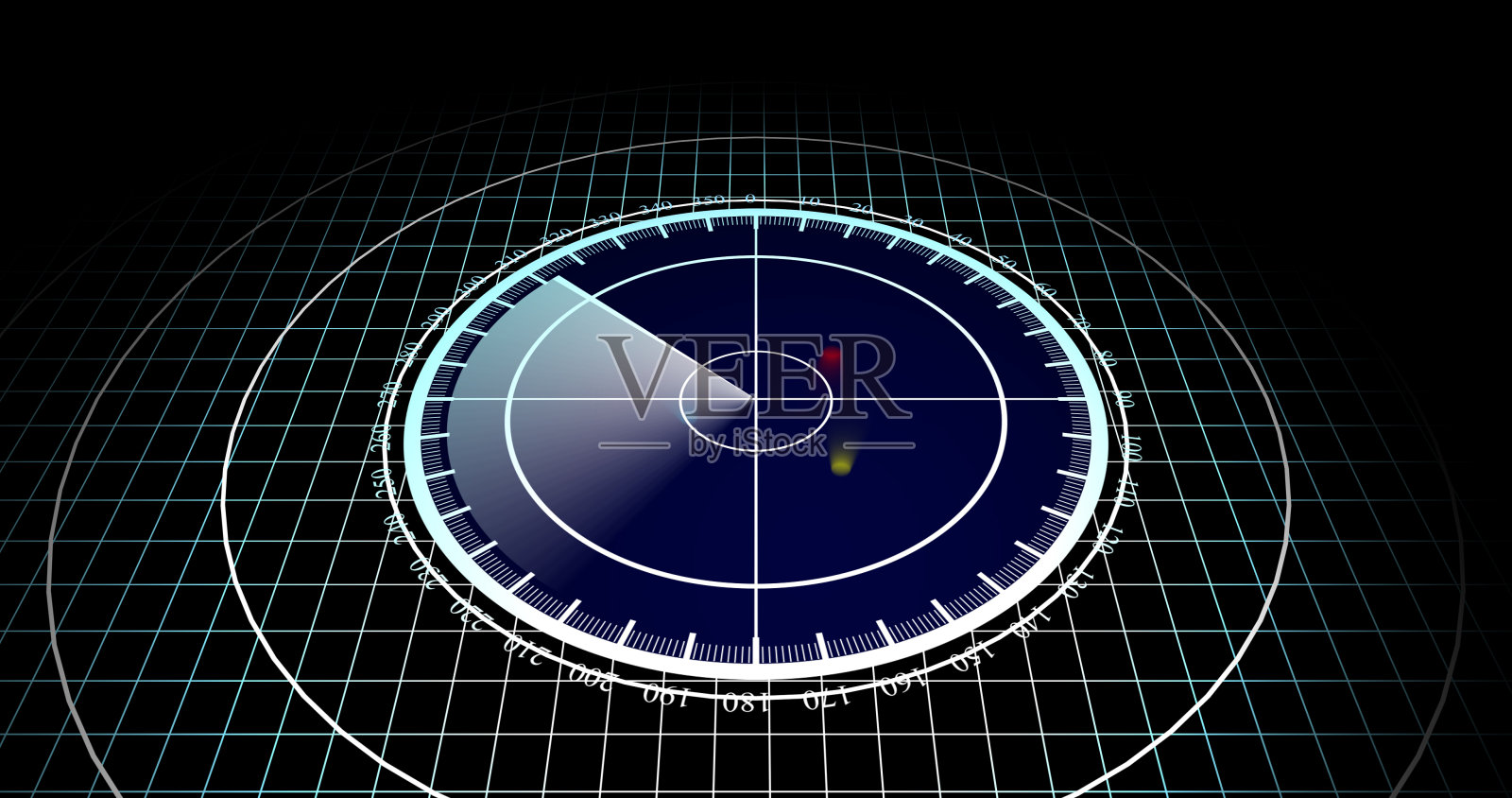 敌机或敌舰被雷达扫描，目标速度和位置监视。雷达扫描目标。4k分辨率概念视频。插画图片素材