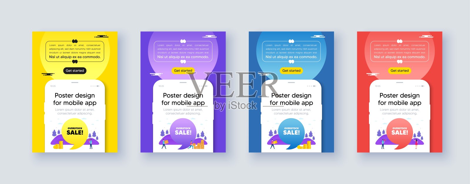 积压销售标签。特惠价格标志。海报框架与手机ui。向量设计模板素材