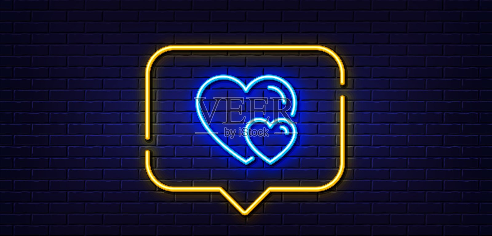 情侣爱心线条图标。双心标志。霓虹灯语音气泡。矢量图标素材