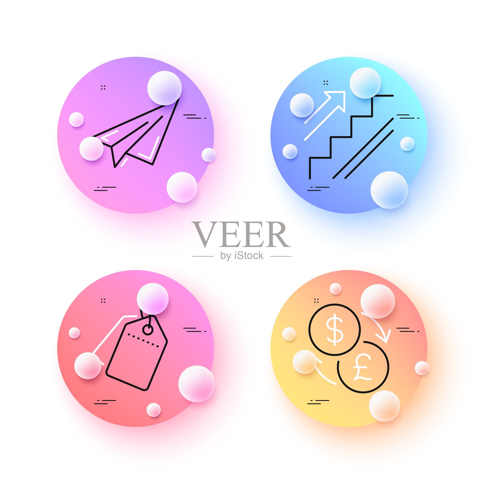 销售标签，楼梯和货币交换最小线图标。对于web应用，打印。向量图标素材