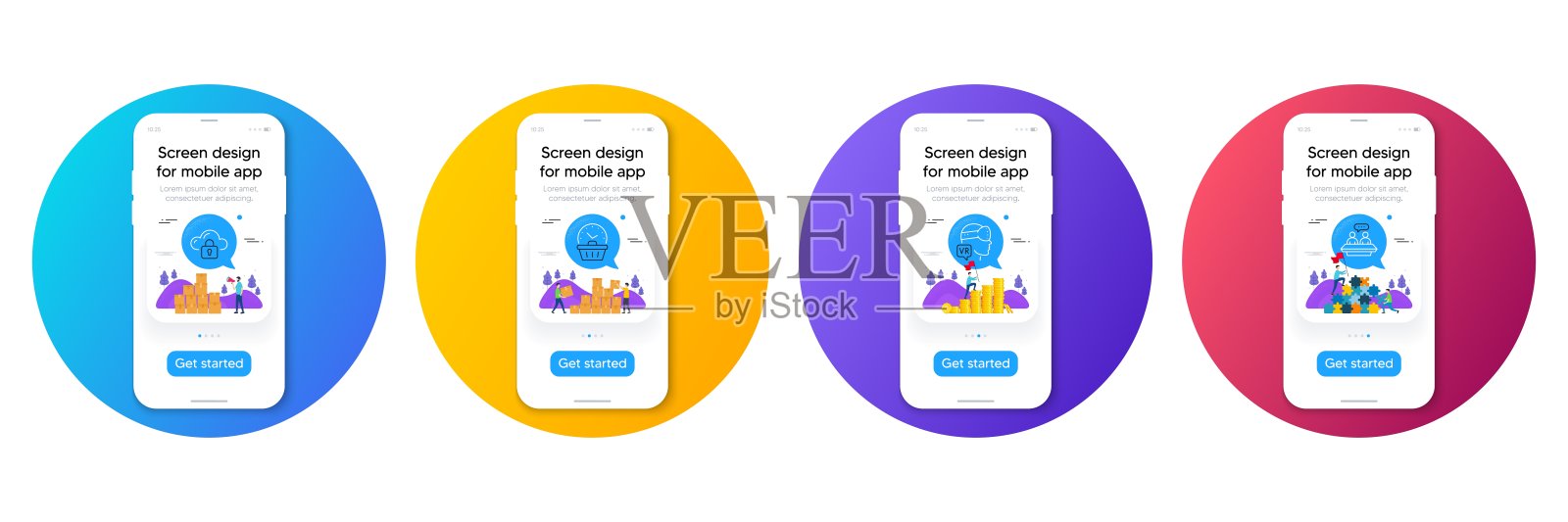 最低限度的云保护，最后一分钟和增强现实线路图标。用于web开发。向量插画图片素材