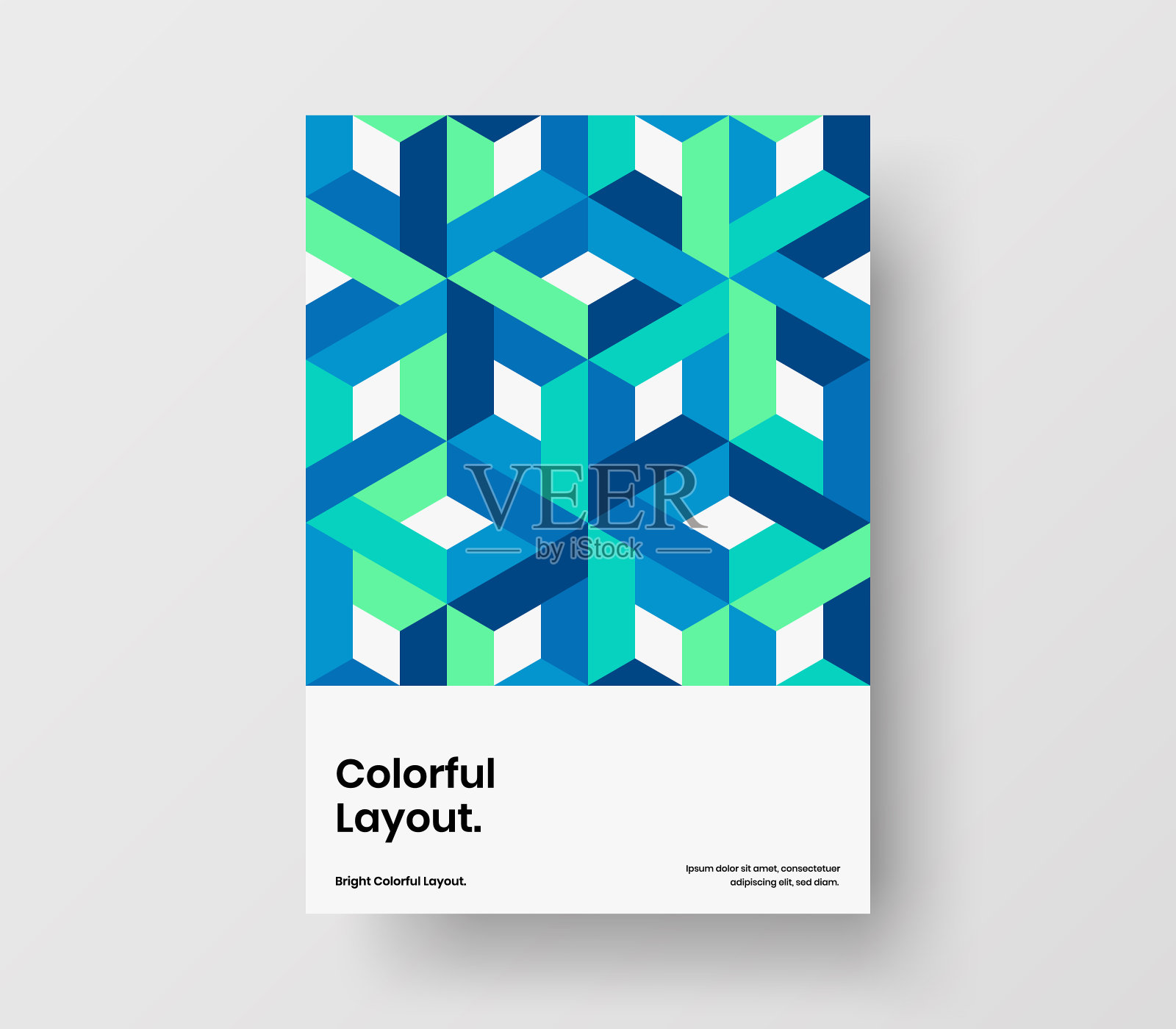 彩色杂志封面矢量设计模板。生动的马赛克图案小册子概念。设计模板素材