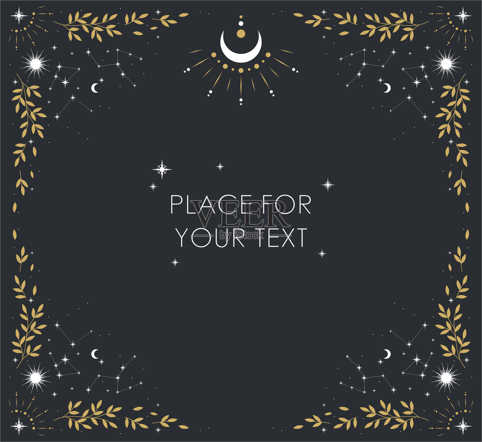 神奇的矢量框架与太阳，植物，月亮，星星和星座。塔罗牌的神秘框架，深奥的，占星设计。插画图片素材