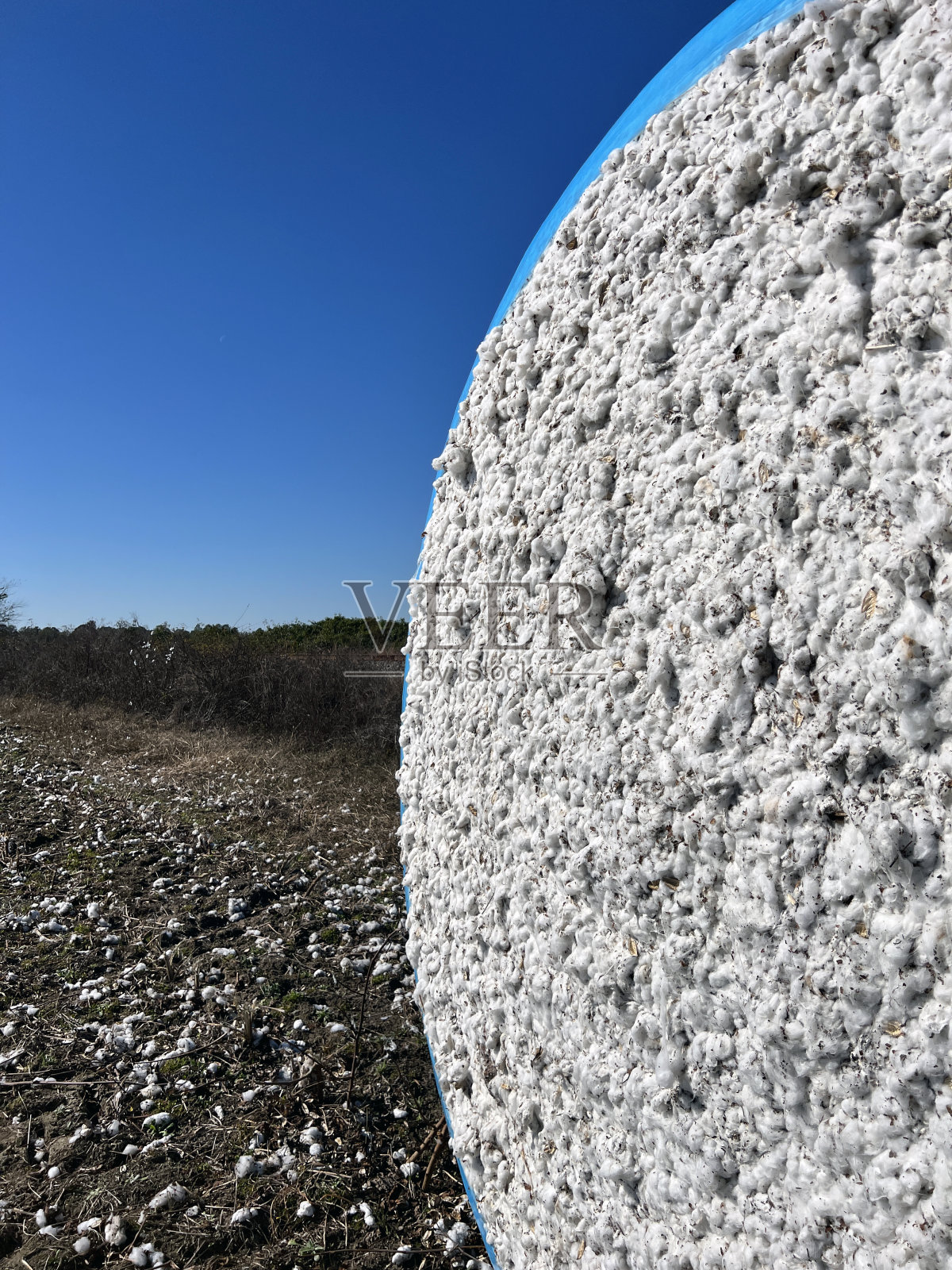 在南卡罗来纳中部，棉花包的特写，准备运往市场。照片摄影图片