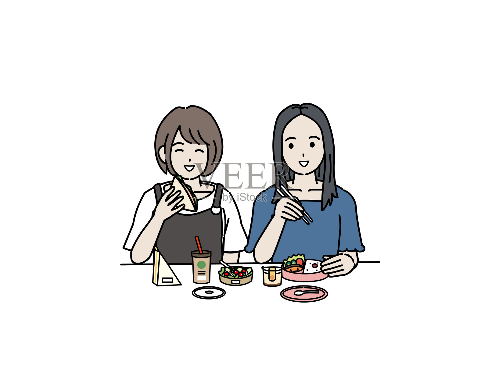 年轻女性吃午餐插画图片素材